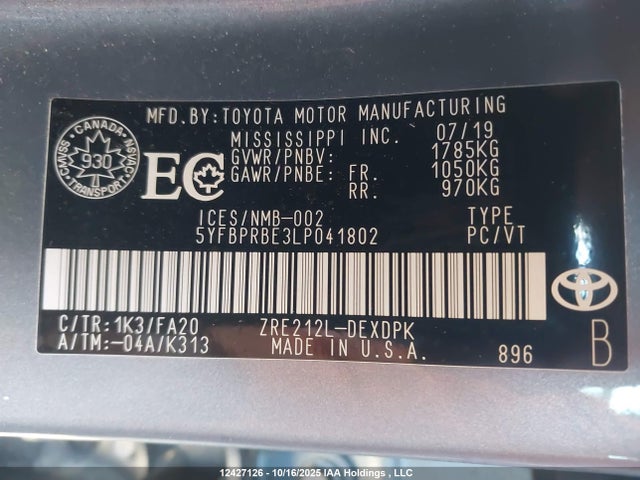 Toyota 2zr-fae 2020 5YFBPRBE3LP041802 Image 9