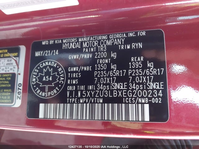 5XYZU3LBXEG200234 Hyundai gdi theta