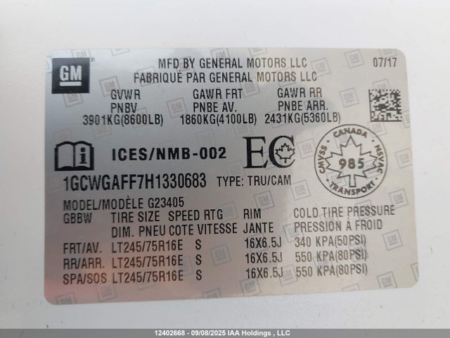 1GCWGAFF7H1330683 Chevrolet l20 - engine flexible fuel, iron