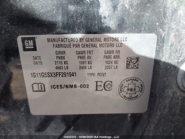 Chevrolet ltg 2015 1G11G5SX3FF291941 Image 9