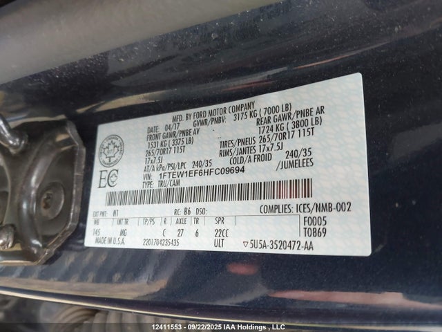 Ford 5.0l-4v 2017 1FTEW1EF6HFC09694 Image 9