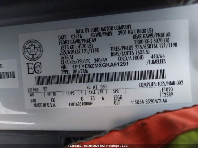 1FTYE9ZMXGKA91291 Ford 2016
