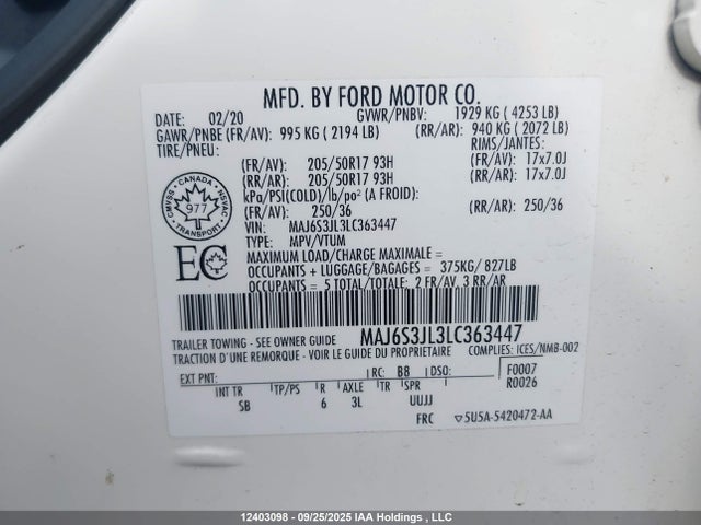 MAJ6S3JL3LC363447 Ford 2020