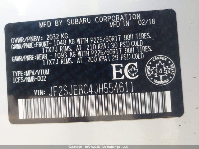 JF2SJEBC4JH554611 Subaru naturally aspirated c5