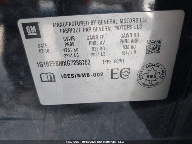1G1BE5SMXG7238763 Chevrolet le2 - di: direct injection, alum, vvt, gen i, gmna
