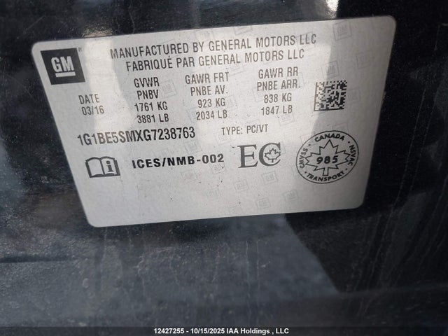 1G1BE5SMXG7238763 Chevrolet le2 - di: direct injection, alum, vvt, gen i, gmna