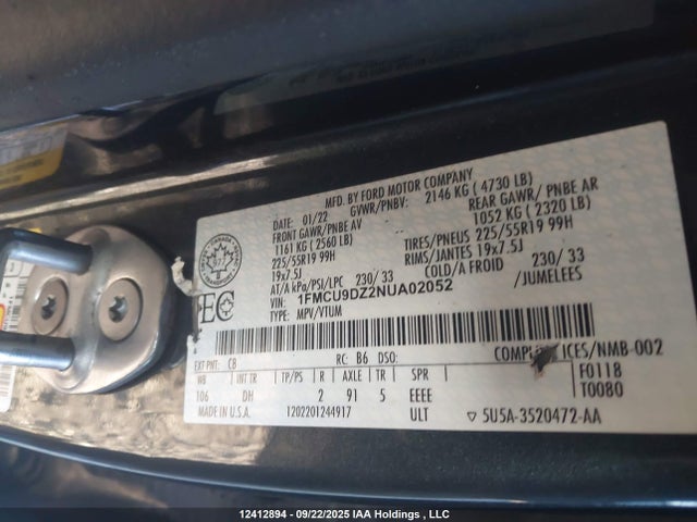 Ford hev/phev 2022 1FMCU9DZ2NUA02052 Image 9