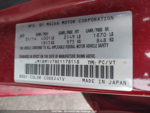 JM1BM1V78E1178118 Mazda Mazda3 Gs-sky