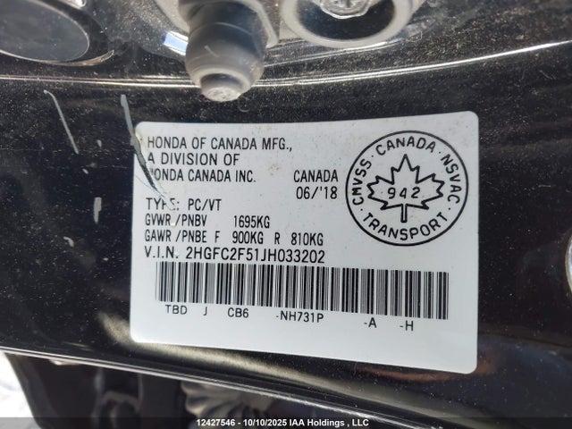 2018 Honda Civic Lx მანქანა იყიდება აუქციონზე, vin: 2HGFC2F51JH033202, აუქციონის ნომერი: 12427546
