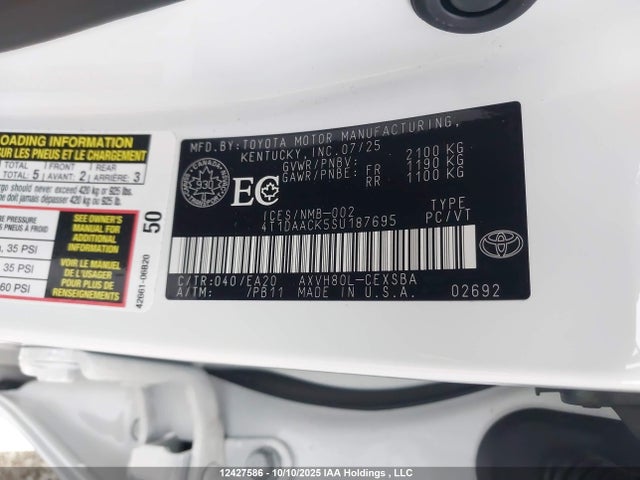 Toyota a25a-fxs 2025 4T1DAACK5SU187695 Image 9