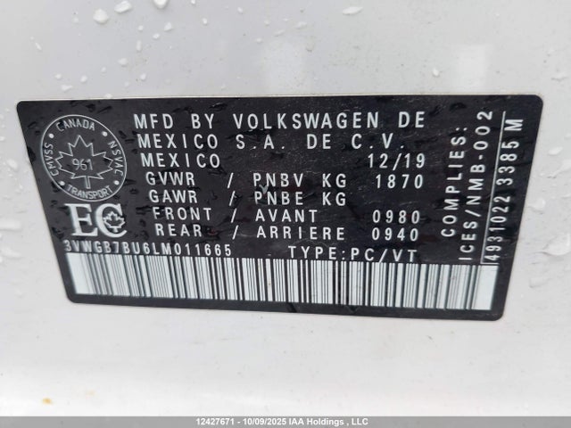 3VWGB7BU6LM011665 Volkswagen 1.4 tsi