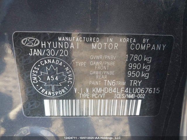 KMHD84LF4LU067615 Hyundai mpi nu