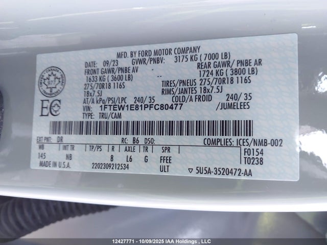 Ford F-150 Tremor 2023 1FTEW1E81PFC80477 Image 9