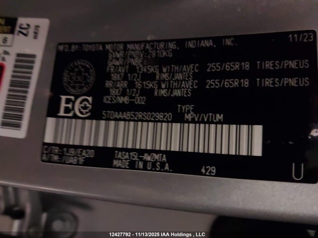 5TDAAAB52RS029820 Toyota Grand Highlander Xle/limited/platinum