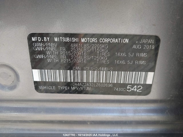 Mitsubishi mivec 2020 JA4AZ2A32LZ602696 Image 9