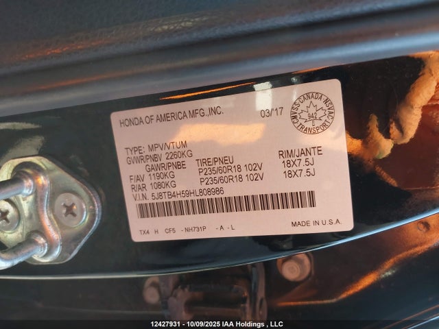 5J8TB4H59HL808986 Acura j35z2