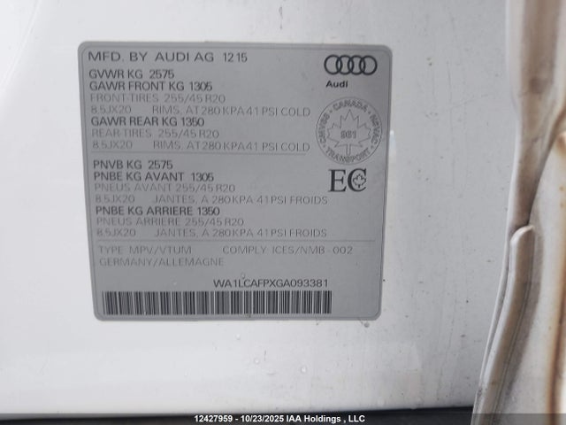 WA1LCAFPXGA093381 Audi Sq5 3.0t Technik