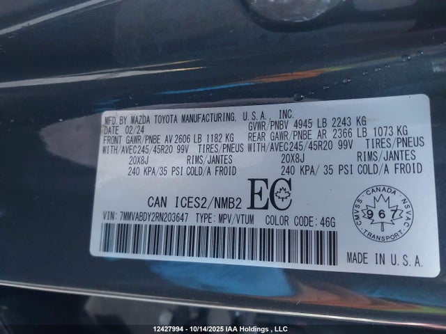 Aukcja sprzedaży 2024 Mazda Cx-50 Premium, vin: 7MMVABDY2RN203647, numer aukcji: 12427994
