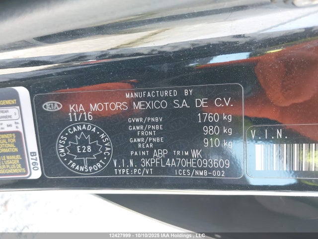 3KPFL4A70HE093609 KIA mpi nu