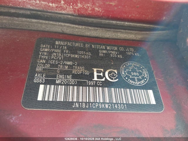 JN1BJ1CP9KW214301 Nissan ROGUE SPORT