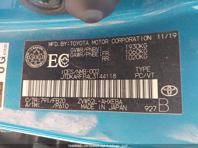 JTDKARFP4L3144118 Toyota 2zr-fxe+1nm+1sm