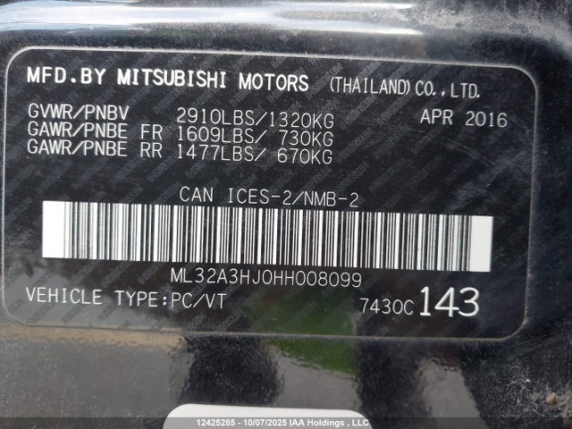 Mitsubishi Mirage 2017 ML32A3HJ0HH008099 Image 18