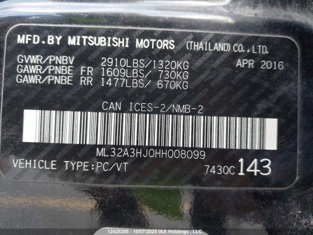 Mitsubishi Mirage 2017 ML32A3HJ0HH008099 Image 9