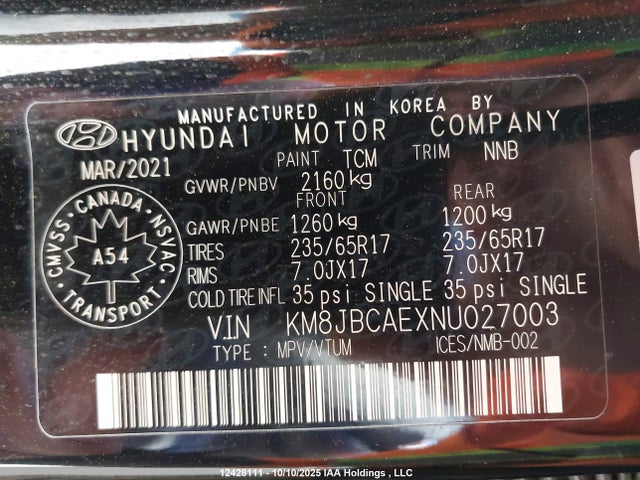 Hyundai gdi theta iii 2022 KM8JBCAEXNU027003 Image 19