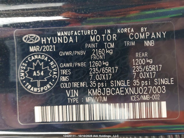 Hyundai gdi theta iii 2022 KM8JBCAEXNU027003 Image 9