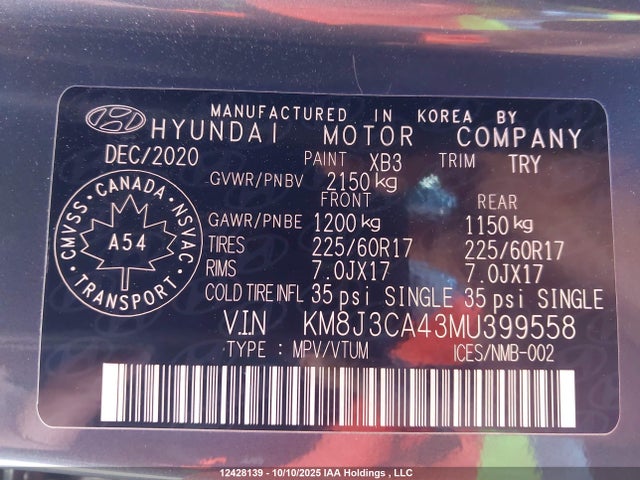 KM8J3CA43MU399558 Hyundai Tucson