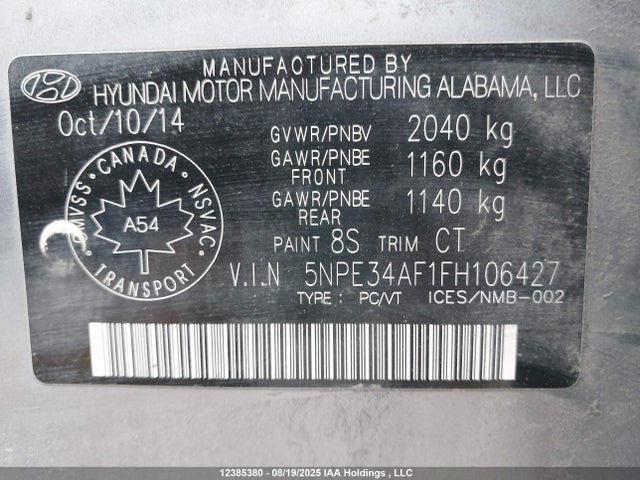 5NPE34AF1FH106427 Hyundai dohc gdi theta-ii