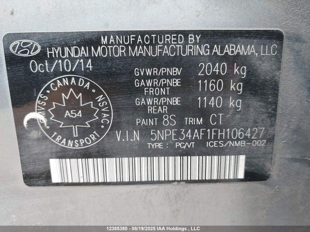 5NPE34AF1FH106427 Hyundai dohc gdi theta-ii