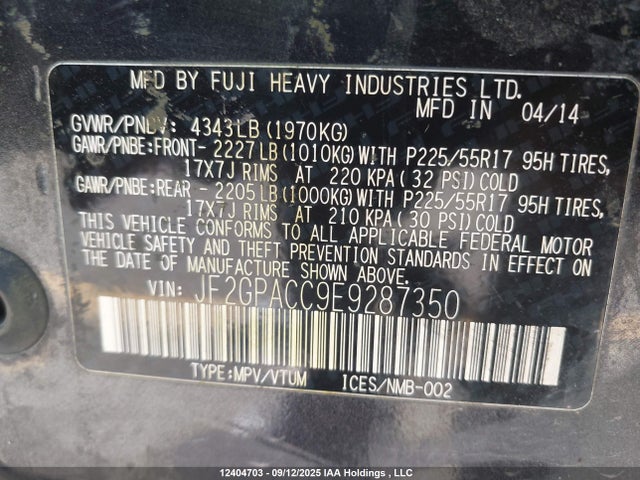JF2GPACC9E9287350 Subaru 2.0l na