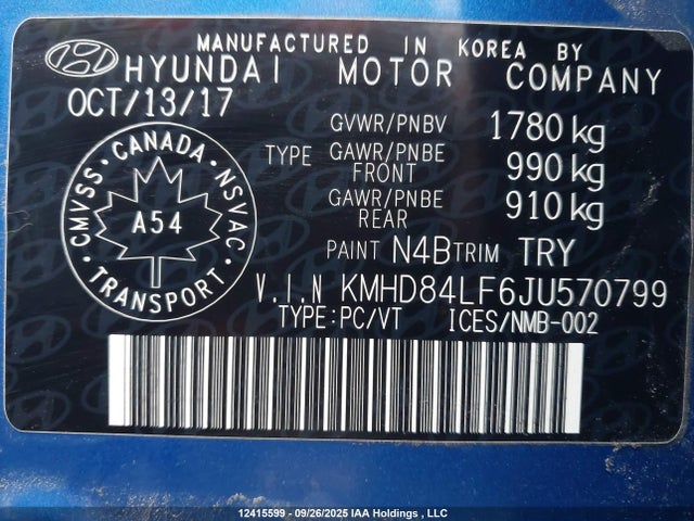 KMHD84LF6JU570799 Hyundai mpi nu