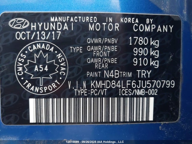 KMHD84LF6JU570799 Hyundai mpi nu