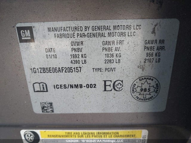 Aukcja sprzedaży 2010 Chevrolet Malibu Ls, vin: 1G1ZB5E06AF205157, numer aukcji: 12428286