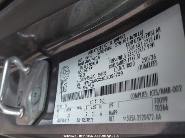 2014 Ford Escape Se მანქანა იყიდება აუქციონზე, vin: 1FMCU0GX5EUD95759, აუქციონის ნომერი: 12428522