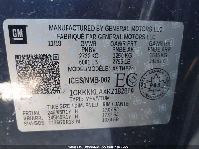 1GKKNKLAXKZ182819 GMC lcv - spark ignited direct injection, variable valve timing, dcvcp, e85 max, e0-e100, alum