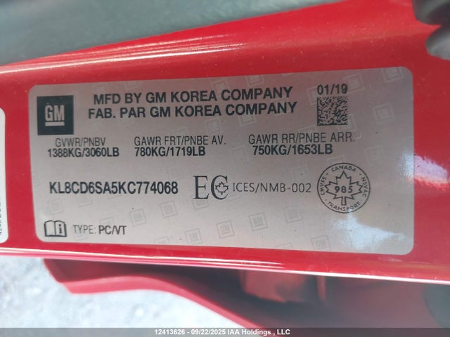KL8CD6SA5KC774068 Chevrolet lv7 - mfi, variable valve timing, alum, gen 1 var 1