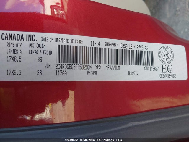 Dodge Grand Caravan 2015 2C4RDGBG0FR592934 Image 9