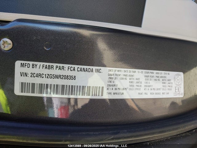 2C4RC1ZG5NR208358 Chrysler 2022