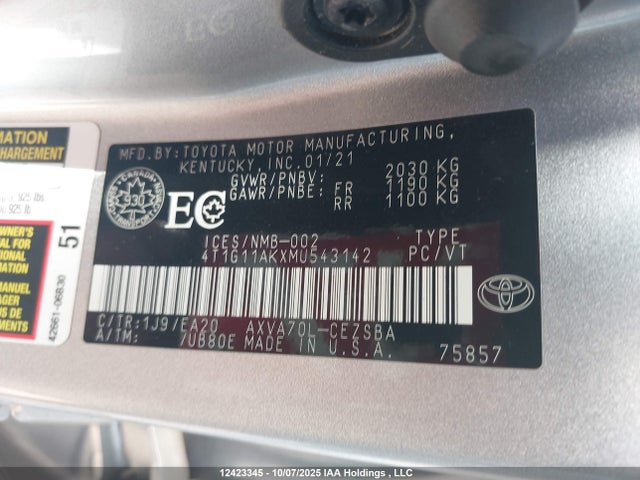 4T1G11AKXMU543142 Toyota a25a-fks