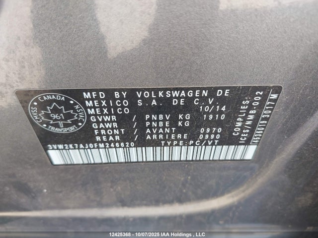 3VW2K7AJ0FM246620 Volkswagen 2015