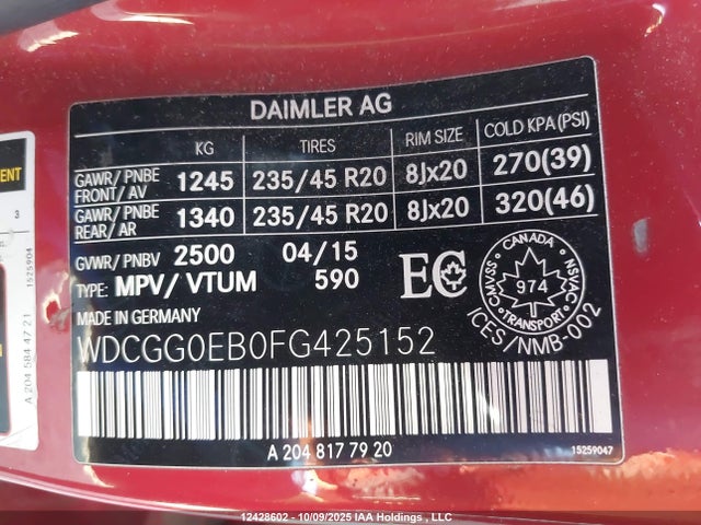 WDCGG0EB0FG425152 Mercedes-Benz Glk-Class