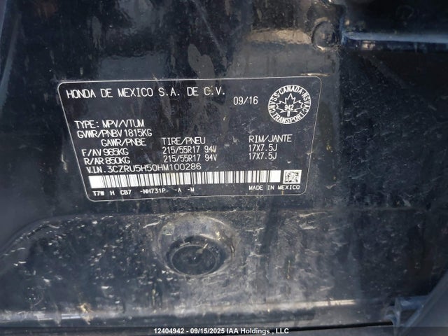 3CZRU5H50HM100286 Honda r18z9