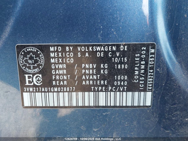 3VW217AU1GM028877 Volkswagen 1.8 tsi