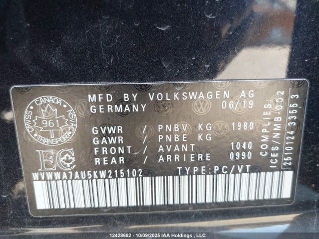 WVWWA7AU5KW215102 Volkswagen Golf R