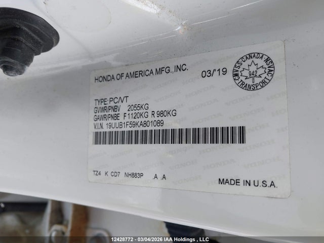 19UUB1F59KA801089 Acura TLX TECH