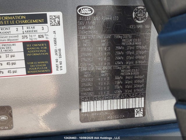 Land Rover aj133 s/c 2019 SALGS2RE6KA534645 Image 9