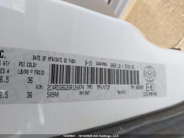2C4RDGBG2GR124074 Dodge Grand Caravan Se/sxt